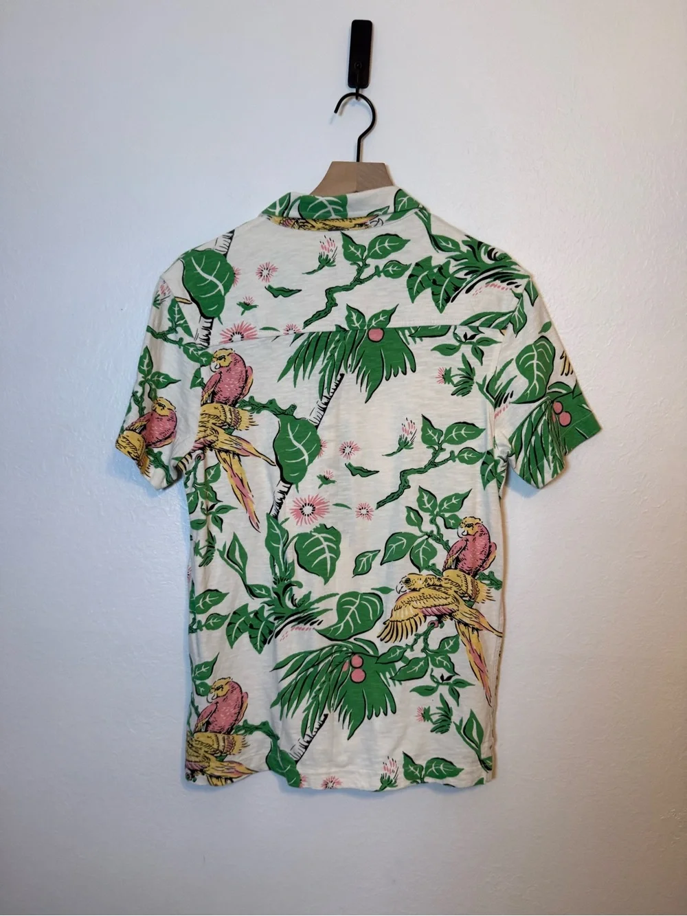 JCREW Short-sleeve cotton knit camp-collar shirt Tropical‎ Parrot Print